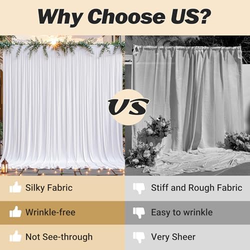 40ftx10ft Wrinkle Free White Backdrop Curtain - 10 Feet Photography Backdrop Drapes, Silky Polyester Back Drop Cloth for Wedding Baby Shower Balloon Arch Background - Image 7