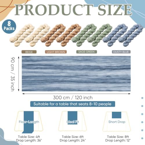 8 Pcs Sage Green Dusty Blue Brown Cheesecloth Table Runner 118" - Image 2