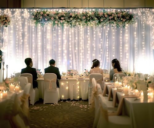 White Tulle Backdrop Curtain with Lights String for Parties Wedding Bridal Shower Sheer White Curtain Backdrop for Birthday Baby Shower Photo Booth Photography Background Decorations 20ft x 10ft - Image 5