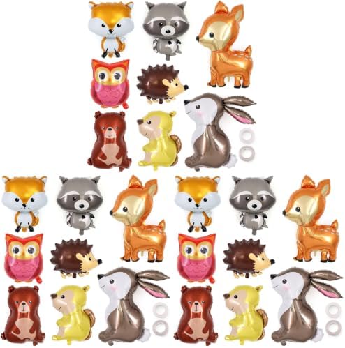 Woodland Animal Balloons, 8 Pcs Large Cute Forest Animal Foil Balloons, Deer Fox Squirrel Rabbit Balloons for Woodland Themed Party Camping Birthday Baby Shower Gender Reveal (Pack of 3) by AIQINHU