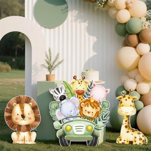 3 Pack Safari Birthday Party Decoration Jungle Animal Large Plastic Standup 16-39 Inch Lion Giraffe Elephant for Baby Shower Birthday Party Centerpieces Decoration Photo Booth Prop Backdrop by Unknown