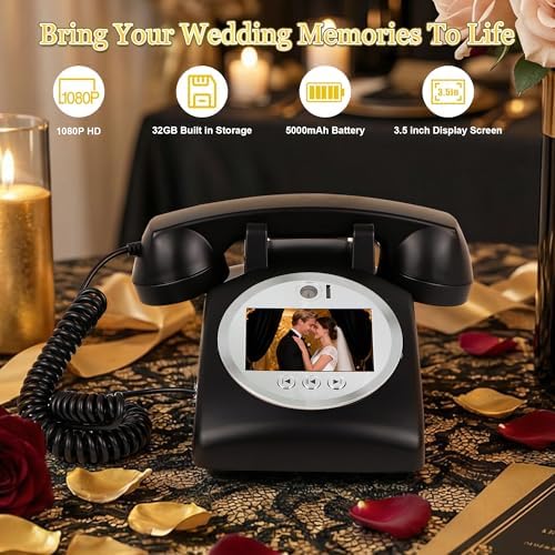 Video Audio Guest Book Wedding Phone, 1080P Video Guestbook Phone for Wedding, Bridal Shower, Birthday Party, Baby Shower, Anniversary Engagement (Matte Black) - Image 3
