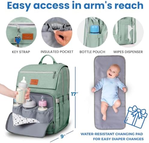 PILLANI Baby Diaper Bag Backpack - Baby Bag for Boys & Girls, Large Waterproof Diaper Backpack - Toddler Diaper Bag with Changing Pad, Boy Baby Shower Gifts for Mom - Newborn Stuff, Baby Essentials - Image 5