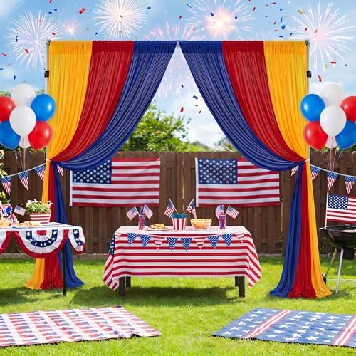 Party Backdrop Curtain 15ftx7ft - Red Yellow Blue Wrinkle Free Satin Drapes - Image 2