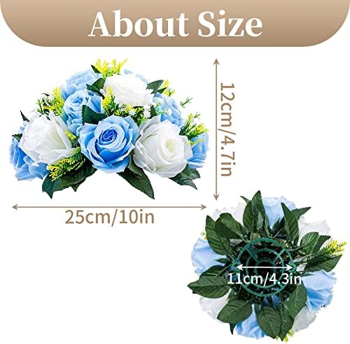 Sziqiqi Silk Rose Flower Balls for Table Centerpieces, Blue&White, 10Pcs - Image 5