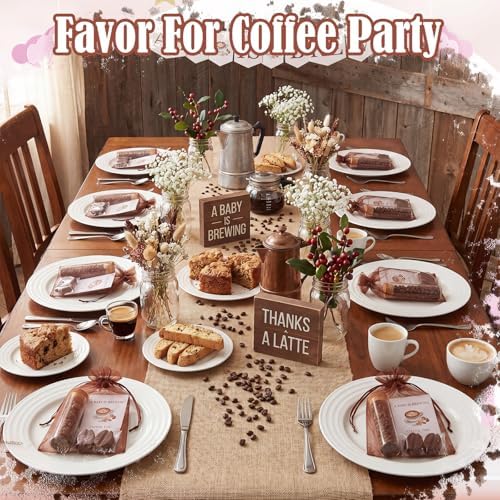Leelosp 24 Sets a Baby Is Brewing Baby Shower Favors for Guests Coffee Themed Party Favors with Mini Glass Jars Coffee Bean Soap Thank You Cards Organza Gift Bags for Gender Neutral Shower Decoration - Image 5