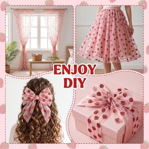 8 Pcs Strawberry Table Runners, 29 x 70 in Pink Glitter Tulle - Image 6