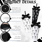Skylety 24 Pcs Black Bow Plastic Cups with Lid Straw and Ribbon - Image 3
