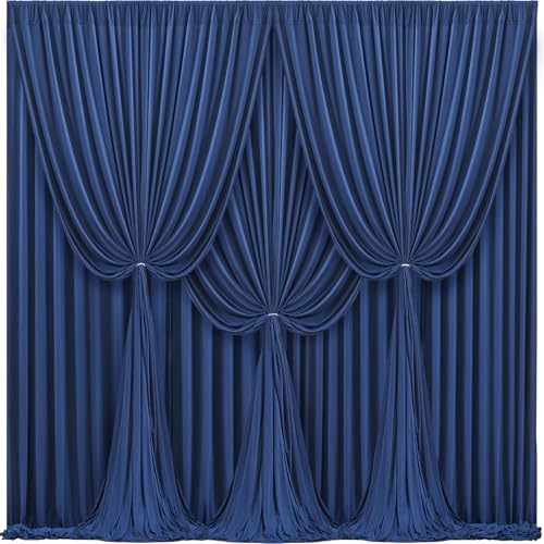 24x10FT Navy Blue Backdrop Curtains for Wedding Parties, Wrinkle Free Polyester Photography Backdrop Drapes for Graduation Baby Shower Birthday Stage Background Stand Decorations 4x10ft,6 Panels by Partisky