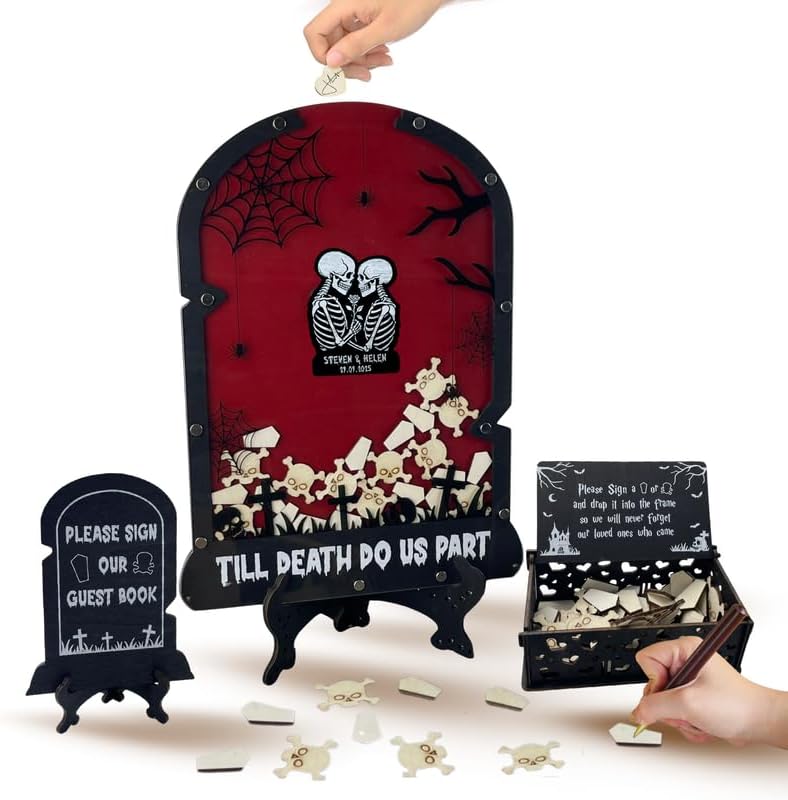 Personalized Gothic Halloween Wedding Guest Book Alternative Tombstone Box by Handmade