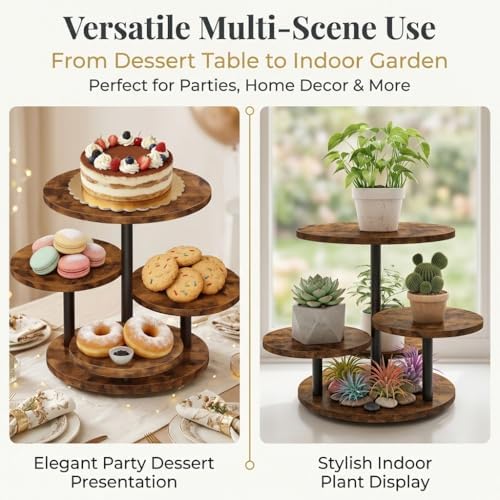 Fushiton Rustic Tiered Dessert Stand Wooden Cupcake Tower, 4-Tier Flower Shaped Cake Stand for Parties, Weddings, and Farmhouse Decor - Image 3