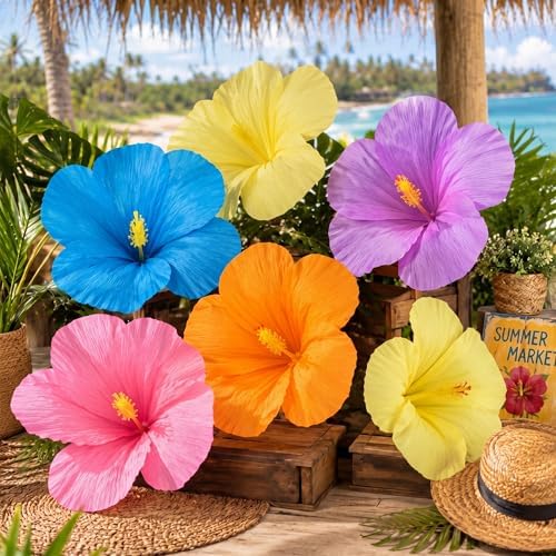 Giegxin 6 Pcs 12'', 16'' Large Hawaiian Hibiscus Paper Flowers Decorations by Giegxin
