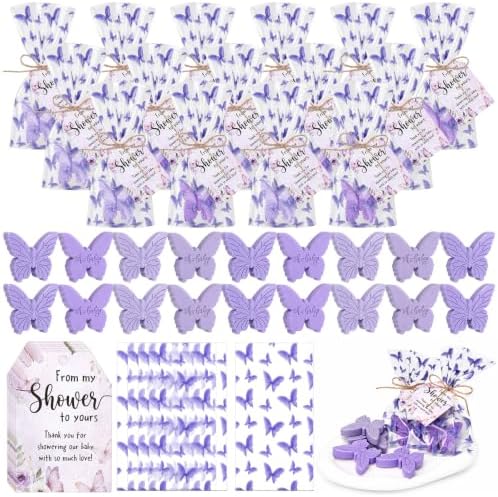 50 Sets Butterfly Theme Baby Shower Favors for Guests Butterfly Soap Gifts Oh Baby Handmade Scented Soaps with Thank You Card for Guest Baptism Wedding Gender Reveal Birthday Party by Swiffen