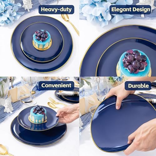 WDF 150pcs Blue plastic Plates - Navy Blue Plates Disposable 25guest Disposable Dinnerware Sets for Party/Wedding/Birthday - Image 3