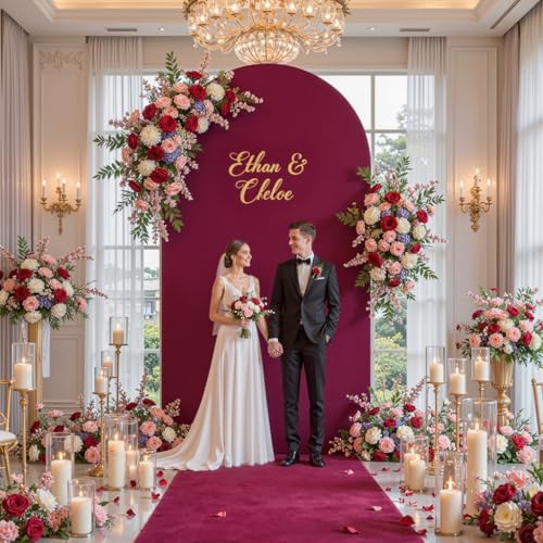 6.6FT Wine Red Arch Backdrop Cover - Spandex Fitted Wedding Arch Stand Covers Round Top Chiara Arch Backdrop Cover for Birthday Party Banquet Photo Background Decoration - Image 7