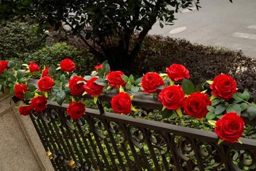 2Pcs 12Ft Bendable Flower Garland Faux Rose Vine for Wedding Decor,Red - Image 3