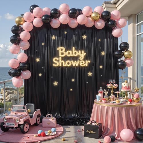20x10ft Black Backdrop Curtains Wedding Party Glitter Sequin Curtain Backdrop Fabric Shimmer Drapes Backdrop Bridal Baby Shower Birthday Christmas Photoshoot Background Photography 5x10FT，4 Panels - Image 4