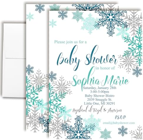 Amanda Creation Custom Baby Shower Invites Boy Snowflake Baby Shower Invitation 20 5x7 Custom Personalized Winter Invites With Envelopes by AmandaCreation
