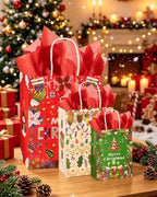 qiqee 100PCS Paper Gift Bags Assorted Christmas Paper Bags Red White Green - Image 5