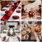 50 Set Christmas Red and Green Pre Rolled Silverware Gold Plastic Cutlery with Napkins Disposable Utensils with Bell Bow for Xmas Holiday Dinner Party Decorations - Image 7