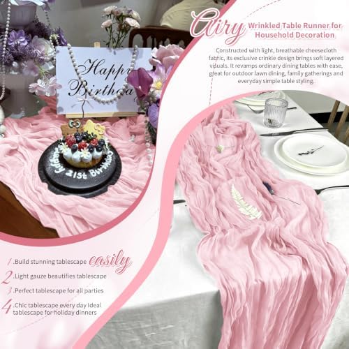 Light Pink Boho Cheesecloth Table Runner 12 Pack 17x108 Inch Sheer Gauze - Image 7