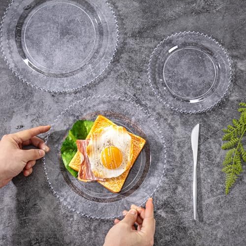 U-QE 60PCS Clear Plastic Plates - Fancy Beaded Plates Disposable Heavy Duty - Image 3