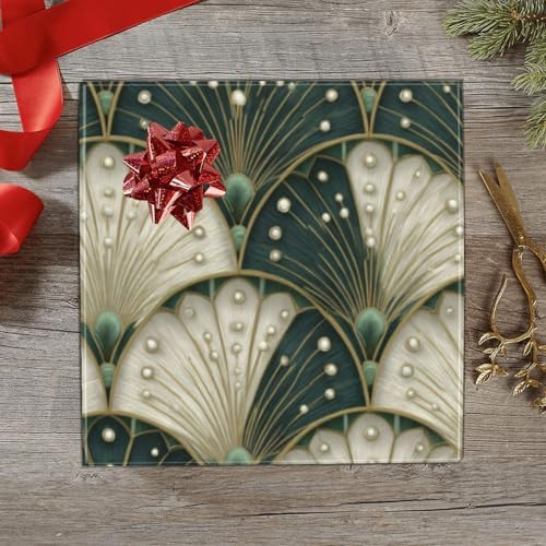 pnyoin Merry Christmas Wrapping Paper Roll,Art Deco Fan Green Gift Wrap Perfect for Xmas,Birthday,Weddings, Brides, Holidays, Baby Showers，58 x 23 inches,4 Roll - Image 4