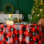 Ganeen 12 Pcs Snowflake Black and Red Buffalo Plaid Tablecloth 84" Round - Image 5