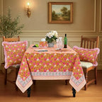 Ridhi Bubblegum Pink Block Print Cotton Rectangle Table Cloth, 60x102 inch - Image 2