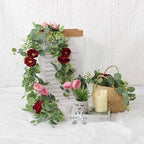 TOCHGREEN 4 Pack Artificial Eucalyptus Flower Garland with Red Pink Roses - Image 7
