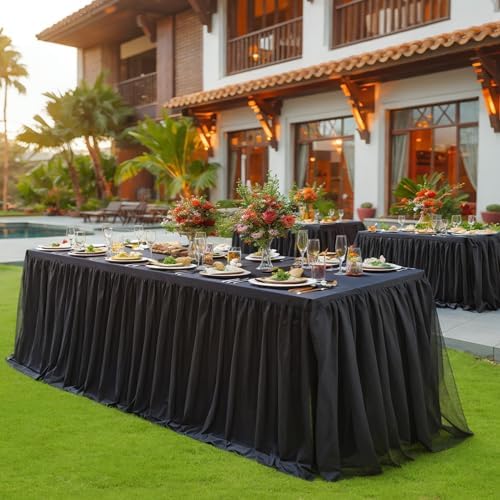 4 Pack Black Tulle Tablecloths for 8 Foot Rectangular Tables, 8ft Black Rectangle Table Cloths, Wrinkle Free Table Cover with Tutu Skirt for Wedding Birthday Party Banquet Buffet Event Decorations - Image 5