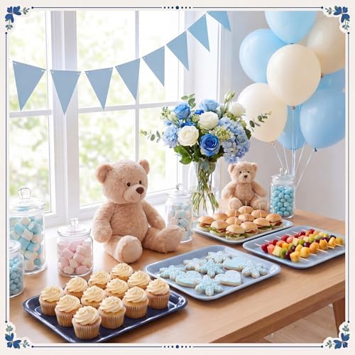 4 Pieces Blue Baby Shower Serving Trays Melamine Platters - Image 4