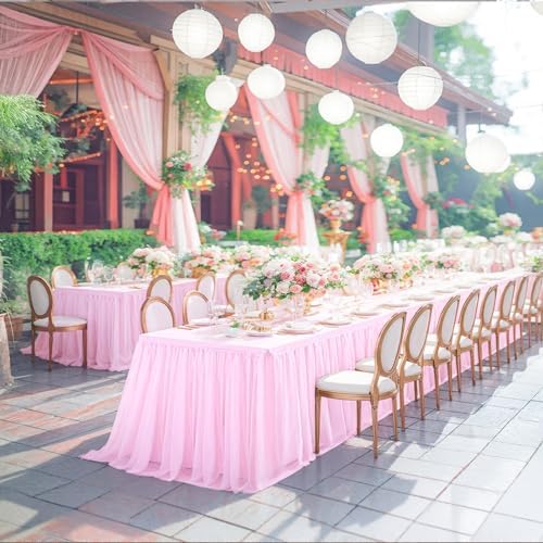 Pink Tulle Tablecloth for 8 Foot Rectangle Table, Light Pink Tulle Tables Skirt Cover 8ft Banquet Wedding Table Cloths Baby Shower Tutu Ruffle Tables Skirt Cloth for Party Bridal Shower - Image 3