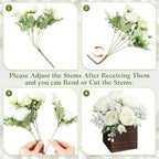 Suncalla 6 Sets Artificial Peonies Flower Centerpieces Wood Box,White - Image 2