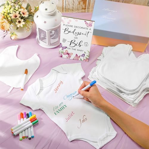 Roowest 35 Pcs Baby Shower Bibs Game with Bib Bodysuit Marker, Butterfly - Image 5