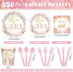 Dandat 350 Pcs Baby Shower Set, Floral, Pink - Image 3