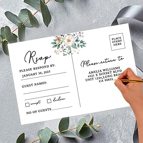 Andaz Press 56-Pack Personalized RSVP Postcards for Wedding Spring Flower Garden Cardstock Response Reply Cards for Bridal Shower Baby Shower Birthday Event Custom Date and Return Address 4 x 6-Inch - Image 2