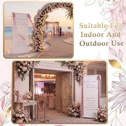 Wedding Welcome Linen Sign Stand with Satin Ribbon(Pink) - Image 4
