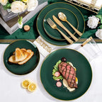YOUBET 175PCS Green Plastic Plates with Gold Rim for Wedding Party - Image 4