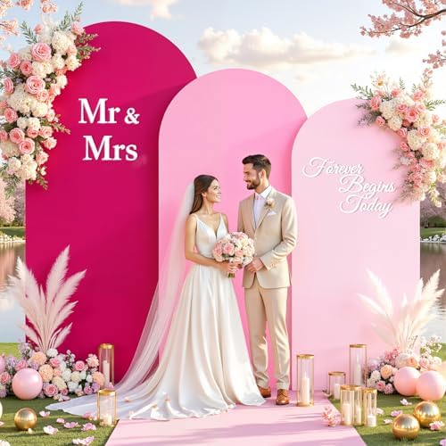 Pink Arch Backdrop Cover 3 Set-4FT, 5FT, 6FT Spandex Fitted Wedding Arch Stand Covers for Baby Shower Girls Birthday Party Wedding Ceremony Banquet Photo Arch Stand Background Decorations - Image 3