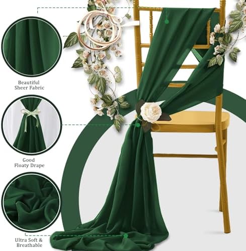 Horbaunal 12 Pack Dark Green Chiffon Table Runners 10FT, 29x120 Inches - Image 4