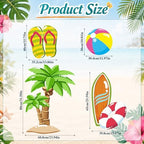 4 Pcs Large Summer Party Decorations, Hawaiian Yard Signs with Stakes Flip Flops Beach Ball Surfboard Palm Tree Cardboard Cutouts for Tropical Birthday Baby Shower Indoor Outdoor Photo Prop - Image 2