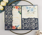 25 sets 5X7 Dark Navy Blue Tri Fold Wedding Invitations Cards With Envelopes Inserts for Bridal Shower Birthday - Image 2