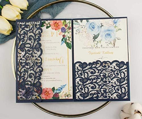 25 sets 5X7 Dark Navy Blue Tri Fold Wedding Invitations Cards With Envelopes Inserts for Bridal Shower Birthday - Image 2