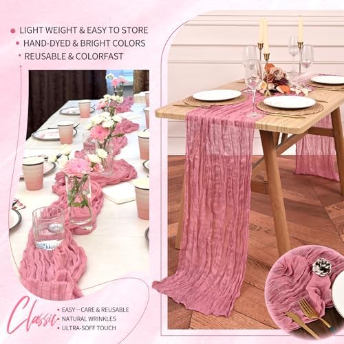 18 Pack Cheesecloth Table Runner 10FT Dusty Rose Table Runner Boho Gauze Cheese Cloth Table Runners Long Rustic Sheer Table Decorations for Wedding Party Baby Bridal Shower Birthday Holiday Home - Image 5