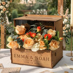 OurWarm Personalized Wedding Card Box with Names & Date Laser-Cut Engraving by OurWarm