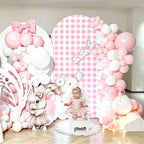 Strawberry Theme Arched Fabric Backdrop Covers Photography Background Pink Plaid Arch Stand Stretchy Covers for Kids ONE Birthday Baby Shower Party Decor Props (4.6x8FT Only Cover) - Image 7
