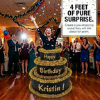 Anderson's Black & Gold Personalized Pop-Out Birthday Cake, Life-Size Faux Cake with Fun Font, Custom Name, Surprise Reveal Prop for Milestone Parties, Photo Ops, Store or Business Events - Image 3