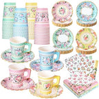 SUMMORO 180 Pcs Disposable Paper Tea Cups and Plates with Napkins, 9 OZ by SUMMORO