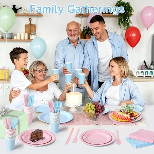 350 Pcs Gender Reveal Disposable Tableware Set for 50 Guests - Image 4